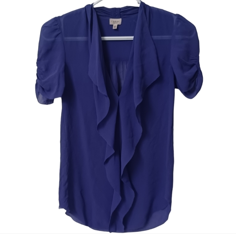 Aritzia Babaton Tinsley Sheer 100% Silk Short sleeves Blouse purple